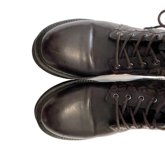 DKNY Women's Size 7.5 M Roselyn Brown Monogram Print Lace Up Combat Boots - Picture 3 of 11